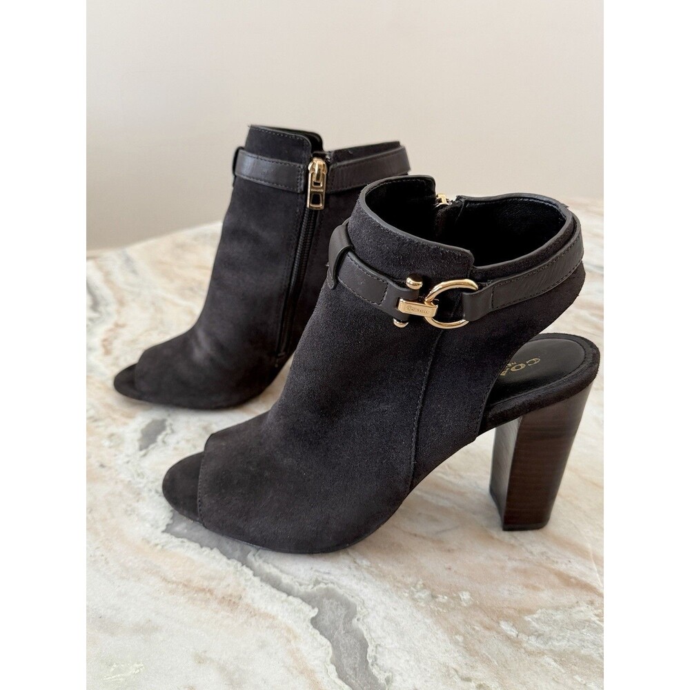 Coach Black Suede Peep Toe Heels Size 8/38 Lafayette Style